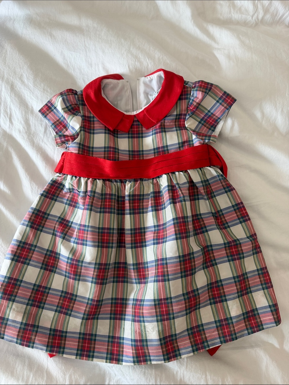 Florence Eiseman Red, Green and Cream Plaid Party Dress with Red Collar